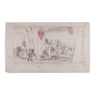1707. Hand-Drawn Ralph McQuarrie "Tatooine - Jabba's Castle - Monk's Tea Room" Illustration Prelim ### THE ILLUSTRATED STAR WARS UNIVERSE (1995)