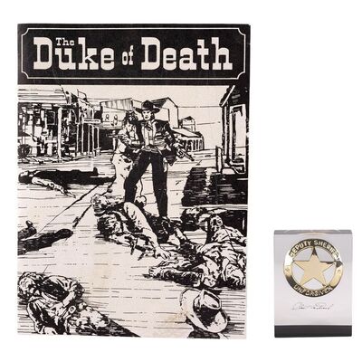 1866. W.W. Beauchamp's (Saul Rubinek) "The Duke of Death" Novel Cover with Lucite-Encased Deputy Sheriff Badge Crew Gift ### UNFORGIVEN (1992)