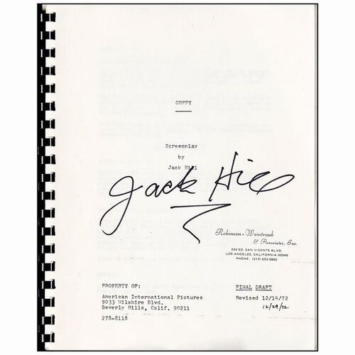 82. Autographed Copy Script (8.5" x 11") Signed by Director Jack Hill; Revised Final Draft; Very Fine ### COFFY (1973)