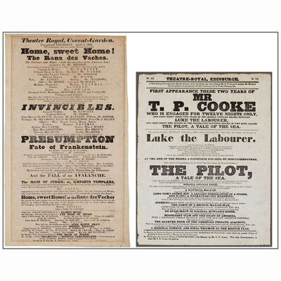 138. British Theatrical Handbills (2) (8" x 14" & 11" x 8.5"); Country-of-Origin; Fine+ on Paper ### FRANKENSTEIN (1829)