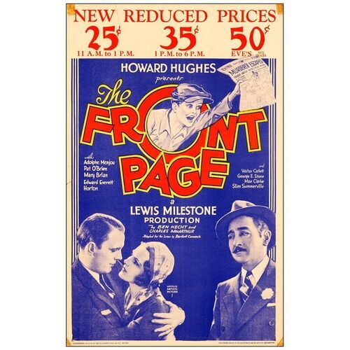 139. Window Card (14" x 22"); Very Fine- ### THE FRONT PAGE (1931)