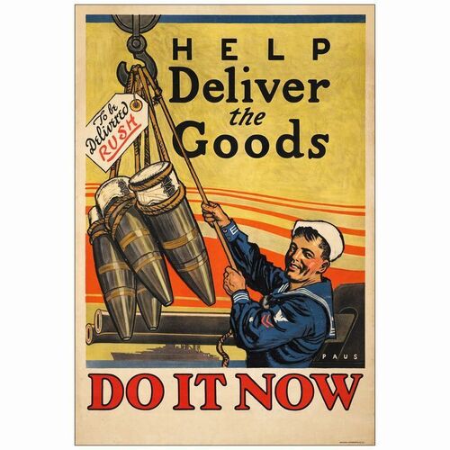 170. WWI Recruiting Poster (28" x 41"); Fine+ on Linen ### HELP DELIVER THE GOODS - DO IT NOW (1918)