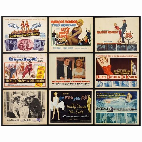 256. Seven Title Lobby Cards and 2 Lobby Cards (11" x 14"); Very Fine ### MARILYN MONROE LOBBY CARDS (1955)
