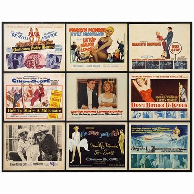 256. Seven Title Lobby Cards and 2 Lobby Cards (11" x 14"); Very Fine ### MARILYN MONROE LOBBY CARDS (1955)