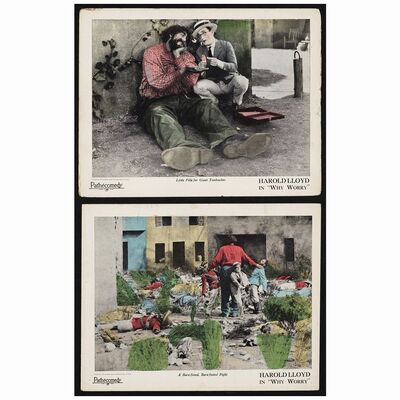 420. Lobby Cards (2) (11" x 14"); Fine+ ### WHY WORRY? (1923)