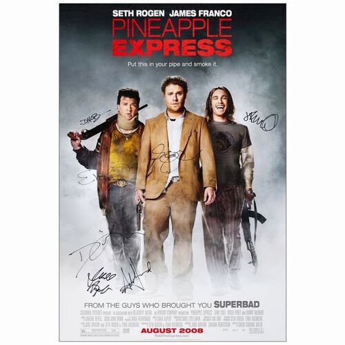 709. One Sheet (27" x 40") Signed by Seth Rogen, James Franco, Danny McBride, Amber Heard, writer Evan Goldberg, writer/producer Judd Apatow and director David Gordon Green (JSA COA); Very Fine+ Rolle ### PINEAPPLE EXPRESS (2008)