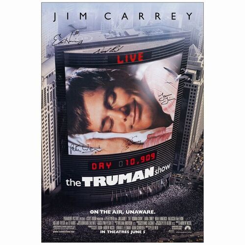 804. One Sheet (27" x 40") Signed by Jim Carrey, Peter Weir, Ed Harris, Noah Emmerich, and Laura Linney (JSA COA); Very Fine- Rolled ### THE TRUMAN SHOW (1998)