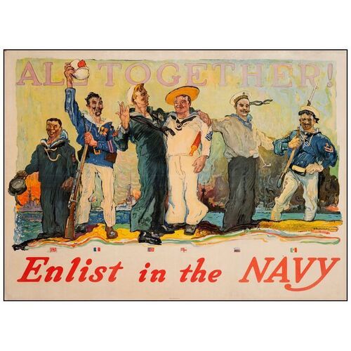 822. Recruiting Poster (43.5" x 31.25"); Fine+ on Linen ### WW1 - US NAVY RECRUITING POSTER (1917)