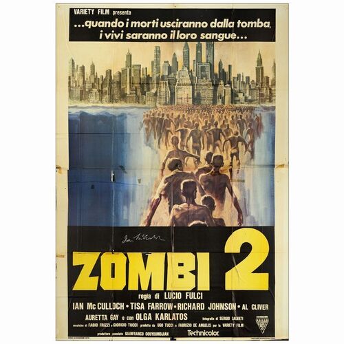 827. Italian 4-Fogli (55" x 78") Signed by Ian McCulloch; New York Bridge Style; Fine- Folded ### ZOMBIE (1979)