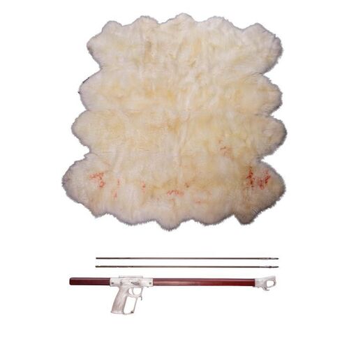 Lot #111: Klaus Hargreeves's (Robert Sheehan) Bloody Rug and Spear Gun ### UMBRELLA ACADEMY, THE (2019 - 2024)