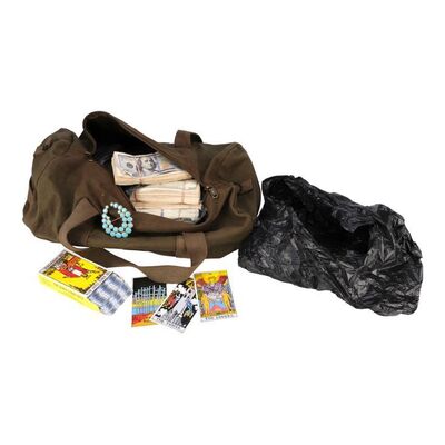 Lot #229: Klaus Hargreeves's (Robert Sheehan) Duffle Bag with Money and Accessories ### UMBRELLA ACADEMY, THE (2019 - 2024)