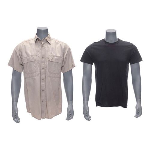 Lot #11: Shane Walsh's (Jon Bernthal) Beige Collared Shirt with Black Undershirt ### WALKING DEAD, THE (2010-2022)