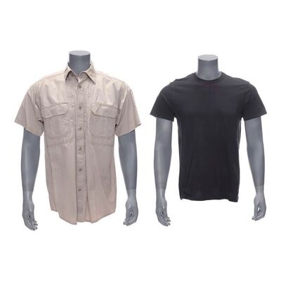 Lot #11: Shane Walsh's (Jon Bernthal) Beige Collared Shirt with Black Undershirt ### WALKING DEAD, THE (2010-2022)