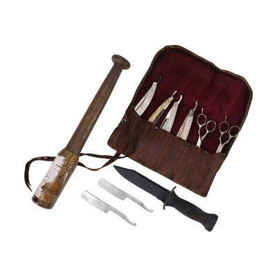 Lot #102: Daniel Salazar's (Ruben Blades) Stunt Navy Knife, Stunt Priest Club, and Shaving Kit ### FEAR THE WALKING DEAD (2015-2023)