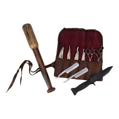 Lot #110: Daniel Salazar's (Ruben Blades) Stunt Navy Knife, Stunt Priest Club, and Shaving Kit ### FEAR THE WALKING DEAD (2015-2023)