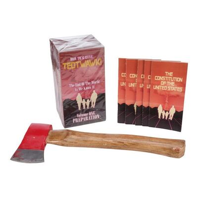 Lot #112: Jeremiah Otto's (Dayton Callie) Stunt Hatchet with TEOTWAWKI VHS Tape and Pamphlets ### FEAR THE WALKING DEAD (2015-2023)
