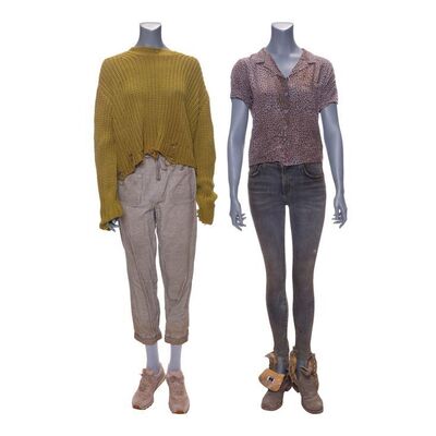 Lot #192: Alicia Clark's (Alycia Debnam-Carey) Pea Green Sweater Costume and Leopard-Print Shirt Costume ### FEAR THE WALKING DEAD (2015-2023)