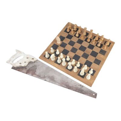 Lot #197: Dwight's (Austin Amelio) Chess Board, Hand-Carved Knight Chess Piece, and Saw Weapon ### FEAR THE WALKING DEAD (2015-2023)