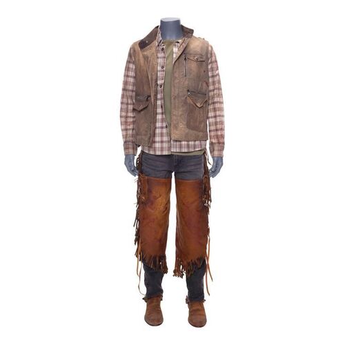 Lot #288: John Dorie Sr.'s (Keith Carradine) Bloody Plaid Shirt Costume with Bloody Leather Chaps ### FEAR THE WALKING DEAD (2015-2023)