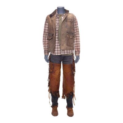 Lot #288: John Dorie Sr.'s (Keith Carradine) Bloody Plaid Shirt Costume with Bloody Leather Chaps ### FEAR THE WALKING DEAD (2015-2023)