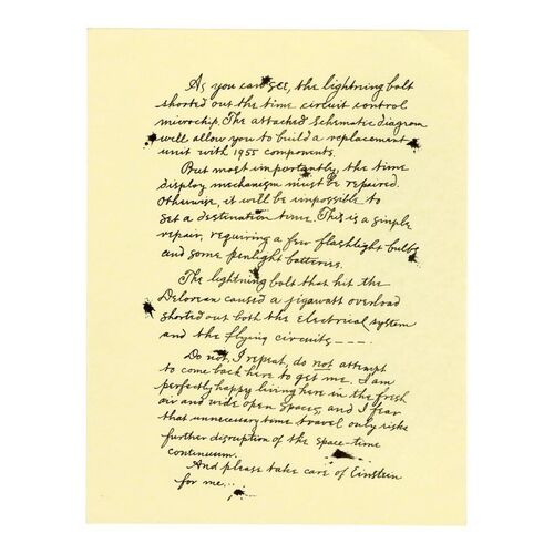 36. Page from Doc's (Christopher Lloyd) 1885 DeLorean Repair Letter to Marty (Michael J. Fox) ### BACK TO THE FUTURE PART III (1990)