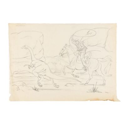 135. Ray Harryhausen Archive: Ray Harryhausen Hand-drawn Cowboy Chasing Ornithomimus Sketch ### THE VALLEY OF GWANGI (1969)