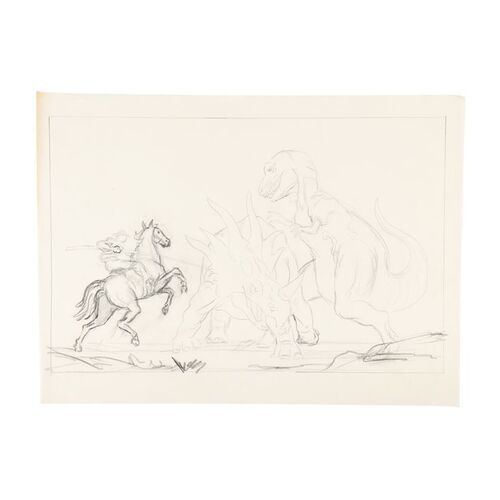 136. Ray Harryhausen Archive: Ray Harryhausen Hand-drawn Sketch of Gwangi Attacking Styracosaurus ### THE VALLEY OF GWANGI (1969)