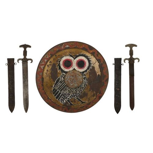 162. Argonaut SFX Retractable Sword, Argonaut Hero Metal Sword with Scabbard, and Owl Shield ### JASON AND THE ARGONAUTS (1963)