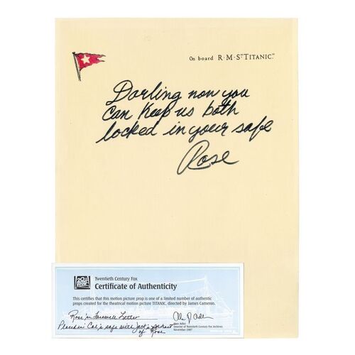410. Rose Dewitt Bukater's (Kate Winslet) Printed Farewell Note ### TITANIC (1997)