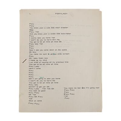 547. The Patricia "Trixie" Sullivan Collection: Handwritten and Hand-annotated Typed "Are You Experienced" Album Lyrics ### JIMI HENDRIX