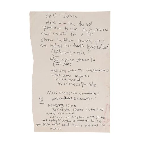 619. Kurt Cobain's Handwritten Music Video Requests Letter ### KURT COBAIN