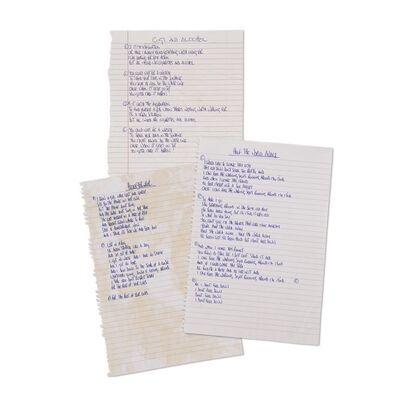 647. Lyrics for ''Cigarettes and Alcohol'', ''Half The World Away'' and ''Headshrinker'' Handwritten by Noel Gallagher ### OASIS