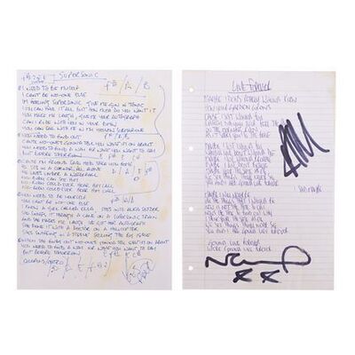 649. Noel Gallagher Handwritten "Supersonic" and Noel and Liam Gallagher Autographed "Live Forever" Lyrics ### OASIS