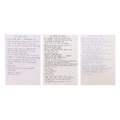 650. Noel Gallagher Handwritten "D'You Know What I Mean?", "Be Here Now" and "All Around the World" Lyrics ### OASIS