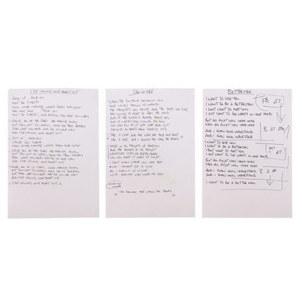 655. Noel Gallagher Handwritten "Stop Crying Your Heart Out", "She Is Love" and "Better Man" Lyrics ### OASIS