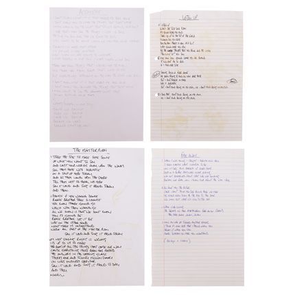 656. Noel Gallagher Handwritten Lyrics to "Fade Away", "The Masterplan", "Acquiesce" and "Listen Up" ### OASIS