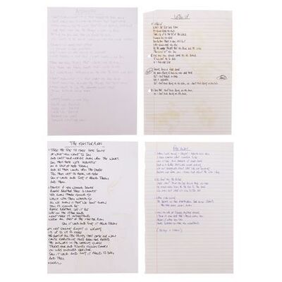 656. Noel Gallagher Handwritten Lyrics to "Fade Away", "The Masterplan", "Acquiesce" and "Listen Up" ### OASIS