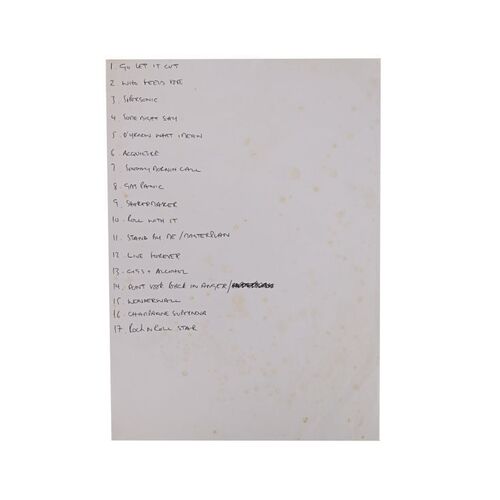 677. Standing on the Shoulder of Giants Era Setlist Handwritten by Noel Gallagher ### OASIS