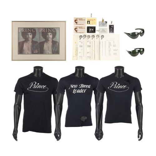 728. The Dr. Fink Collection: Showcase Club Tour Era T-Shirts, Backstage Passes, Stage Costume Glasses, Framed Print and Rick James Tour Paperwork ### PRINCE