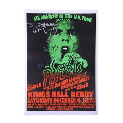 791. Johnny Rotten, Steve Jones, Paul Cook and Glen Matlock Signed Anarchy in the UK Tour Reprinted Poster ### SEX PISTOLS