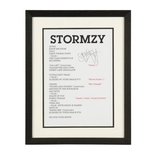 805. Stormzy's Framed Autographed Glastonbury Set List ### STORMZY