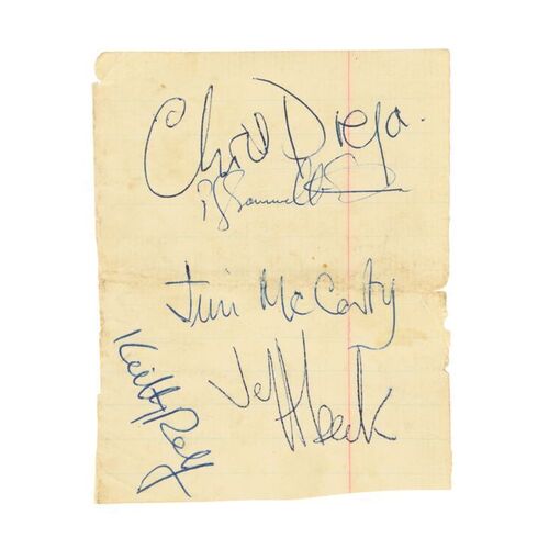 818. Keith Relf, Chris Dreja, Paul Samwell-Smith, Jim McCarty and Jeff Beck Autographed Page ### THE YARDBIRDS