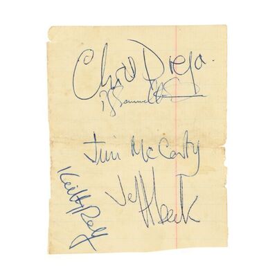 818. Keith Relf, Chris Dreja, Paul Samwell-Smith, Jim McCarty and Jeff Beck Autographed Page ### THE YARDBIRDS