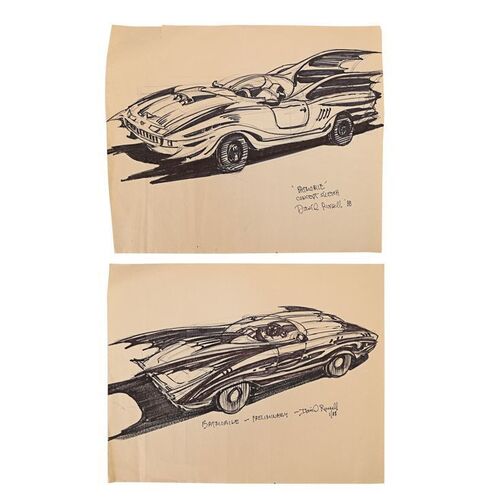 909. Pair of David Russell Hand-drawn Batmobile Concept Sketches ### BATMAN (1989)