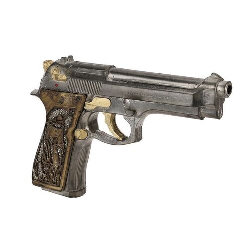 1111. "Madame M" (Eiza Gonzalez) Stunt Beretta 92FS Custom Nickel Pistol ### FAST & FURIOUS PRESENTS: HOBBS & SHAW (2019)