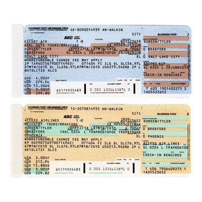 1121. Pair of Tyler Durden's (Brad Pitt) Boarding Passes ### FIGHT CLUB (1999)