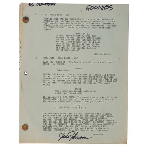1170. Jack Johnson-Autographed Script ### THE GOONIES (1985)