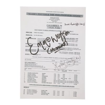 1208. Daniel Radcliffe, Emma Watson and Rupert Grint Autographed Call Sheet Copy ### HARRY POTTER AND THE PHILOSOPHER'S STONE (2001)