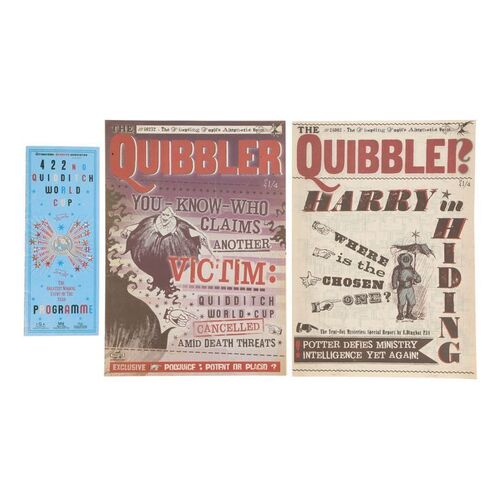 1236. Quidditch World Cup Programme with Pair of "You-Know-Who Claims Another Victim" and "Harry in Hiding" The Quibbler Newspaper Covers ### HARRY POTTER AND THE GOBLET OF FIRE (2005)/HARRY POTTER AND THE DEATHLY HALLOWS: PART 1 (2010)