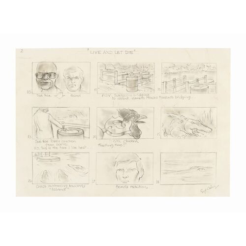 1304. Syd Cain Hand-drawn Crocodile Farm Storyboard Page ### JAMES BOND: LIVE AND LET DIE (1973)